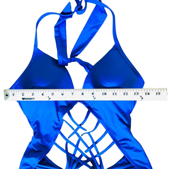 Blue Halter Onepiece Swimsuit - Picture 4 of 10